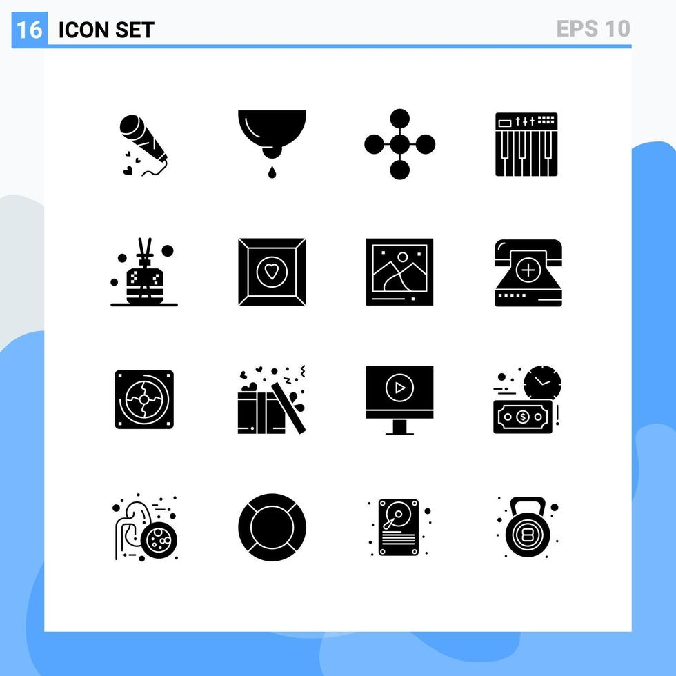 16 Solid Glyph concept for Websites Mobile and Apps midi hardware milk controller network Editable Vector Design Elements