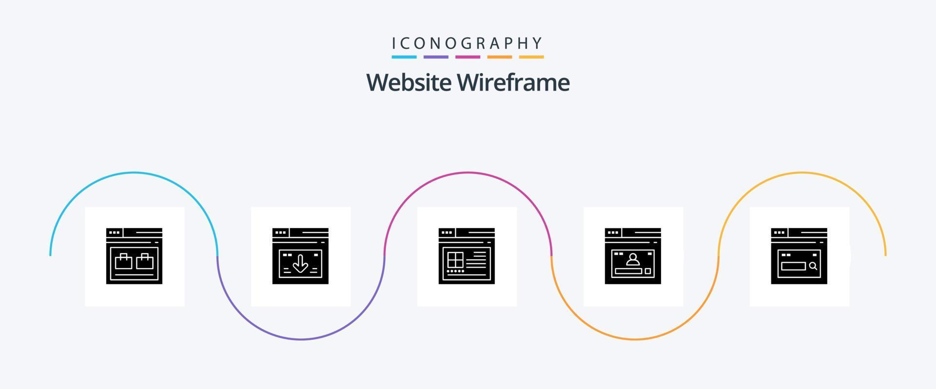 Website Wireframe Glyph 5 Icon Pack Including website. page. website. internet. web vector