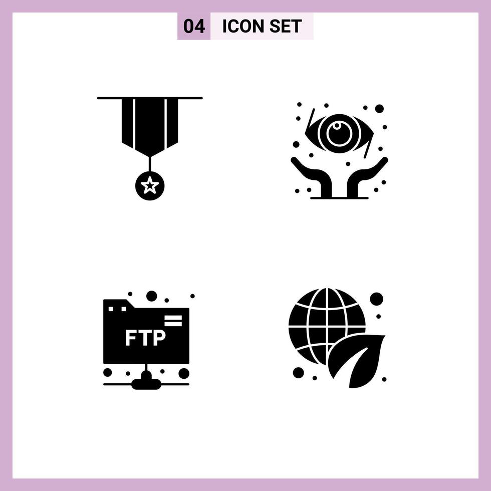 Pack of 4 Modern Solid Glyphs Signs and Symbols for Web Print Media such as badge folder medal eye health earth day Editable Vector Design Elements