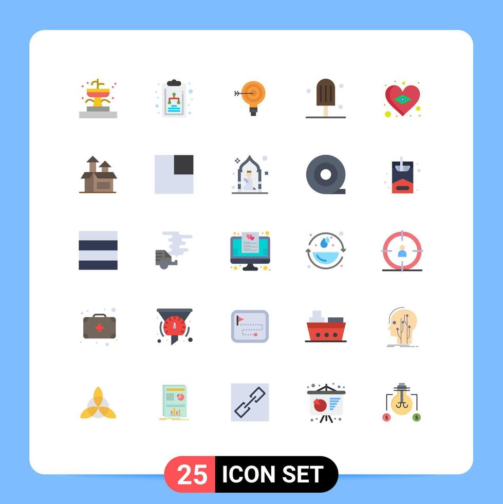 Pictogram Set of 25 Simple Flat Colors of flag ice darts dessert idea Editable Vector Design Elements