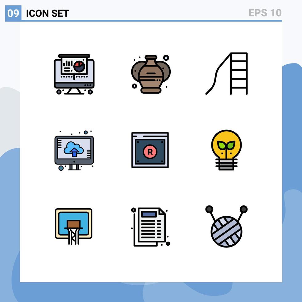 Set of 9 Vector Filledline Flat Colors on Grid for digital business child upload computer Editable Vector Design Elements