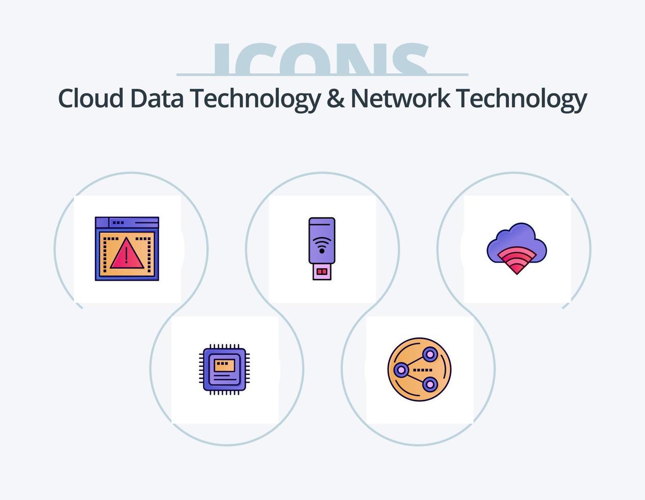 Cloud Data Technology And Network Technology Line Filled Icon Pack 5 Icon Design. connection. hardware. cloud . laptop. computer vector