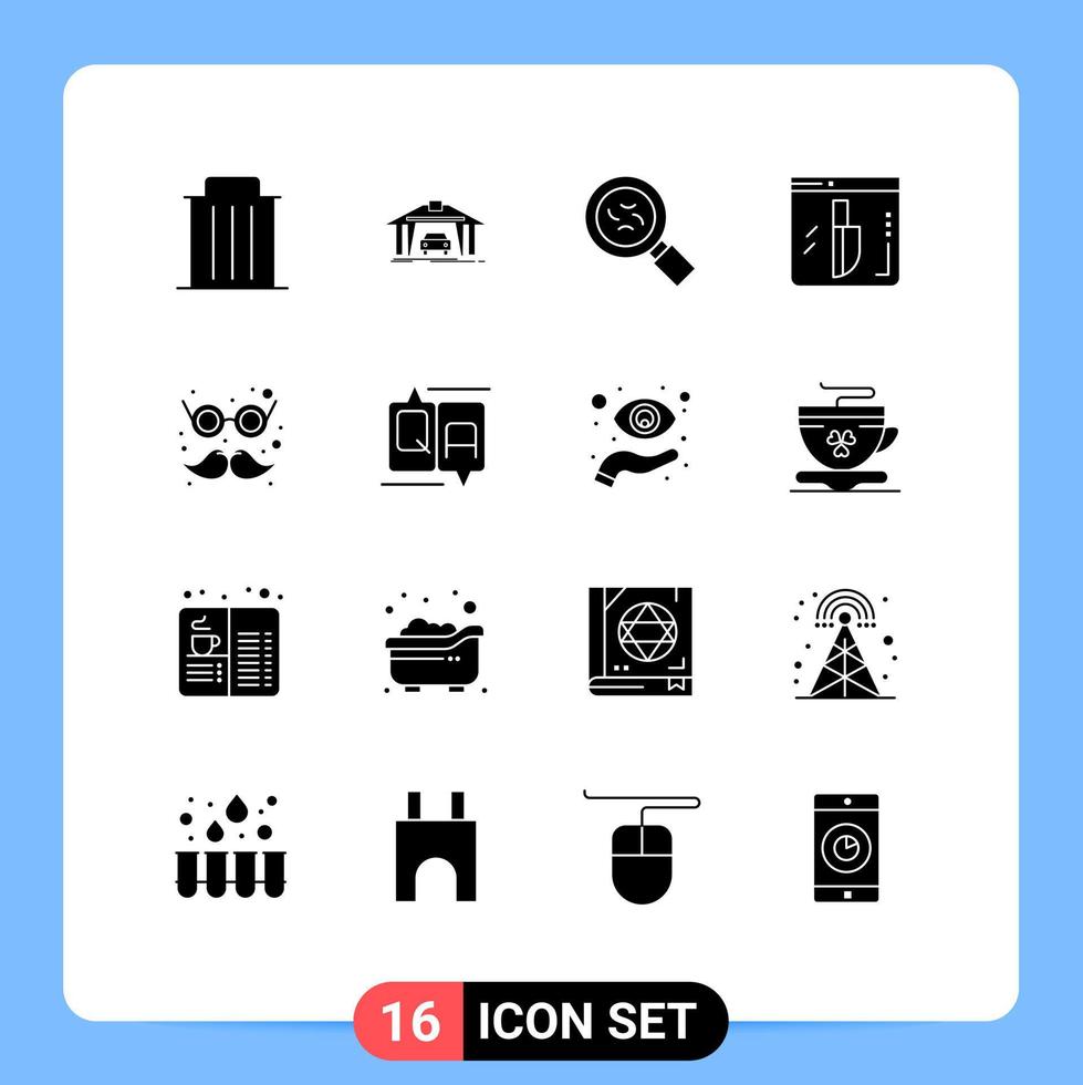 Pack of 16 Modern Solid Glyphs Signs and Symbols for Web Print Media such as carnival security construction knife evidence Editable Vector Design Elements