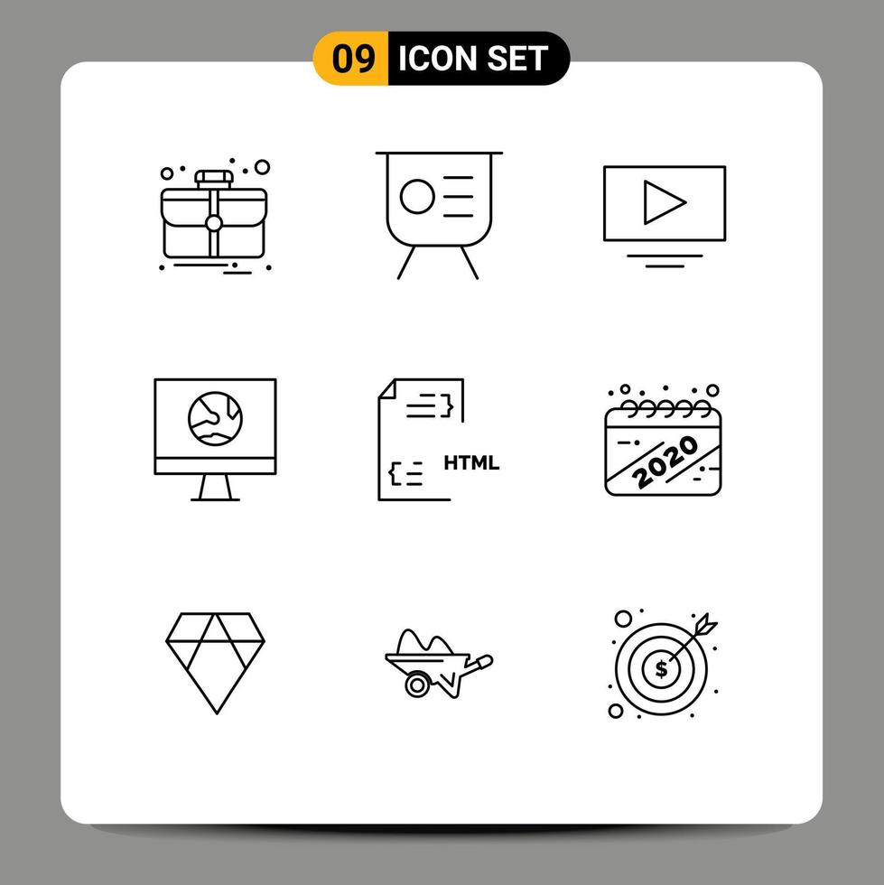 móvil interfaz contorno conjunto de 9 9 pictogramas de desarrollar red vídeo Internet computadora editable vector diseño elementos