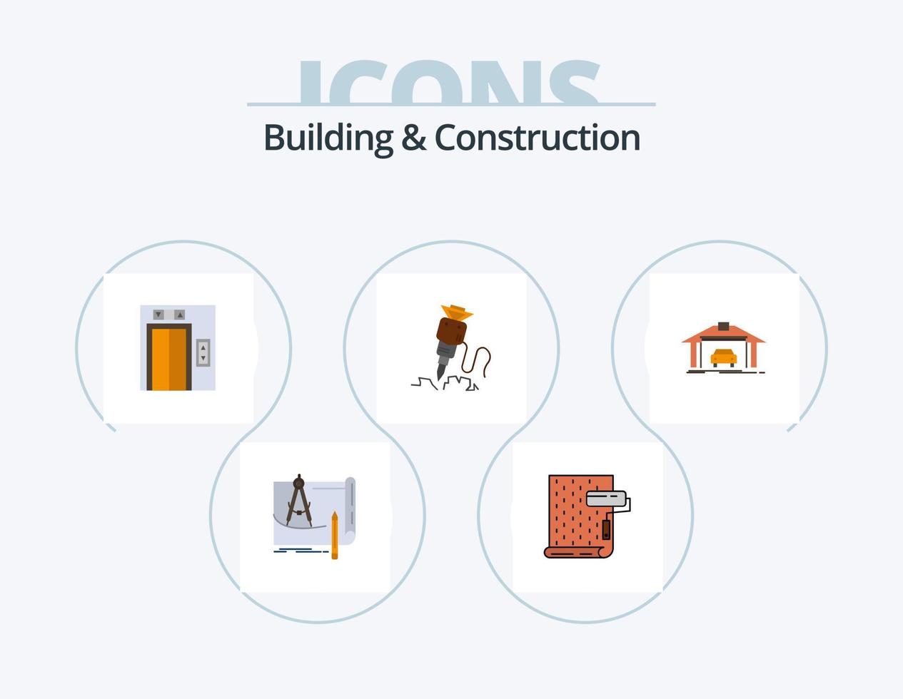 Building And Construction Flat Icon Pack 5 Icon Design. repair. building. design. drill. building vector