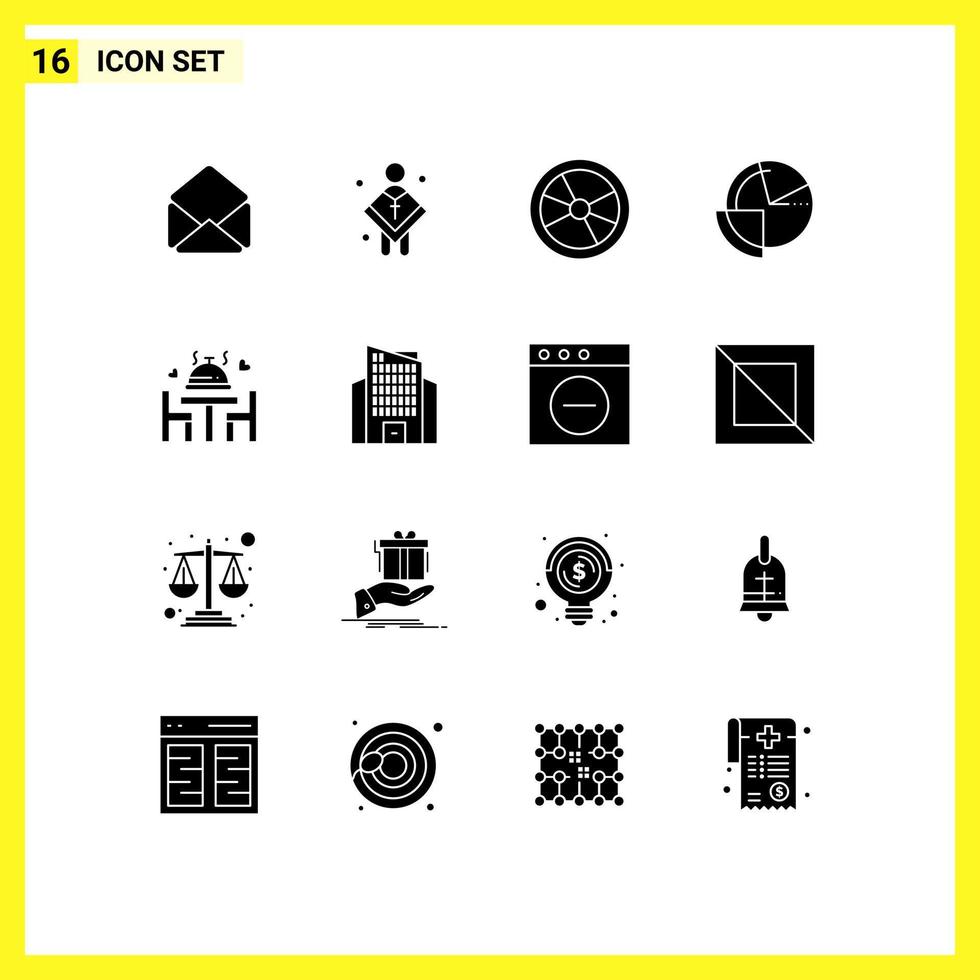 Set of 16 Vector Solid Glyphs on Grid for monitoring data biology chart laboratory Editable Vector Design Elements