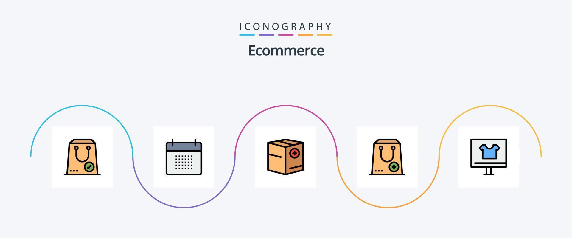 comercio electrónico línea lleno plano 5 5 icono paquete incluso comercio. agregar. evento. más. comercio vector