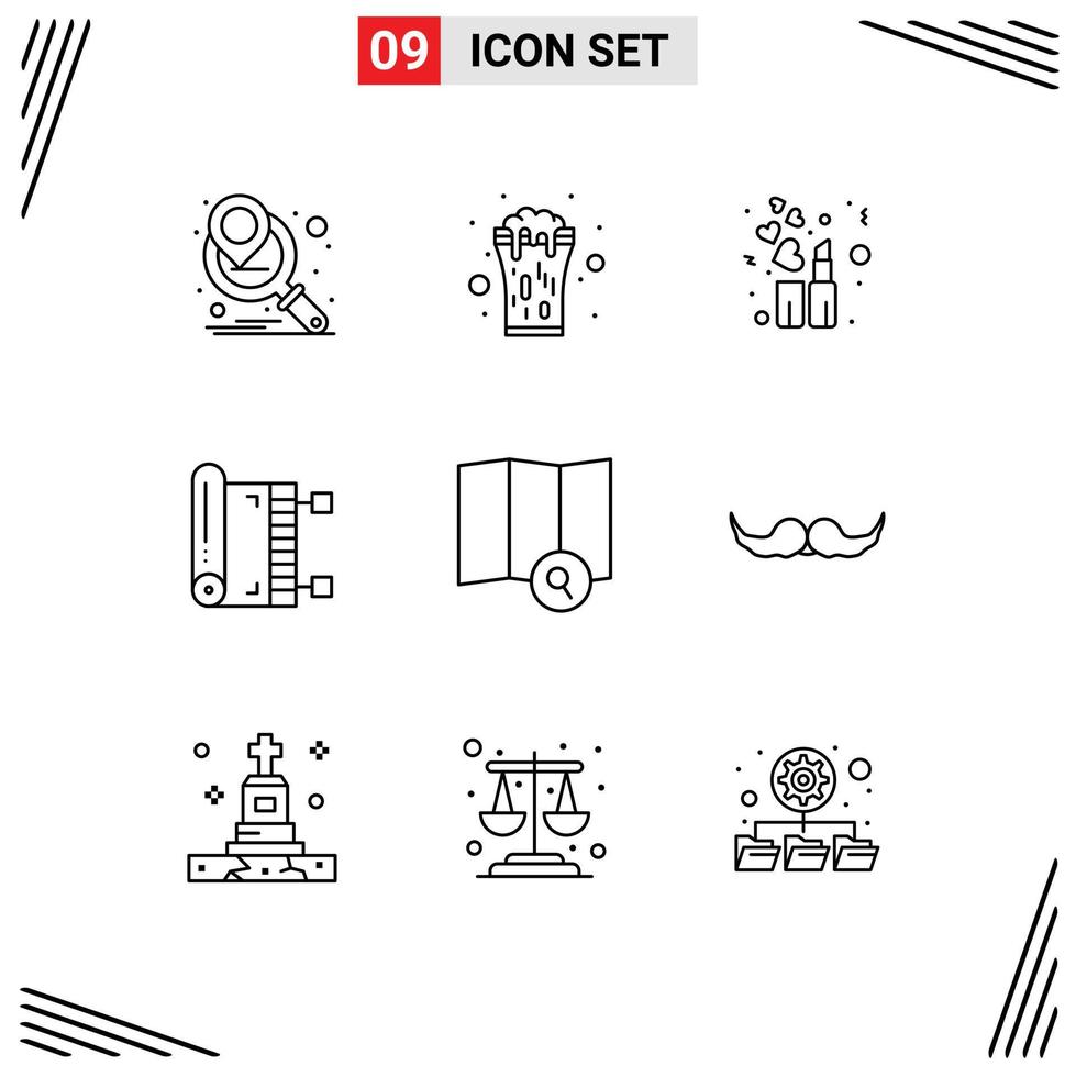 9 User Interface Outline Pack of modern Signs and Symbols of map ramadan fashion prayer mat Editable Vector Design Elements