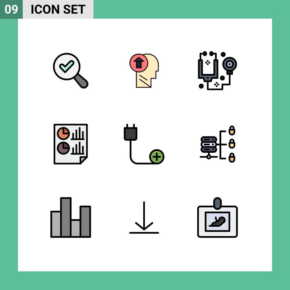 Group of 9 Modern Filledline Flat Colors Set for report document up data tools Editable Vector Design Elements