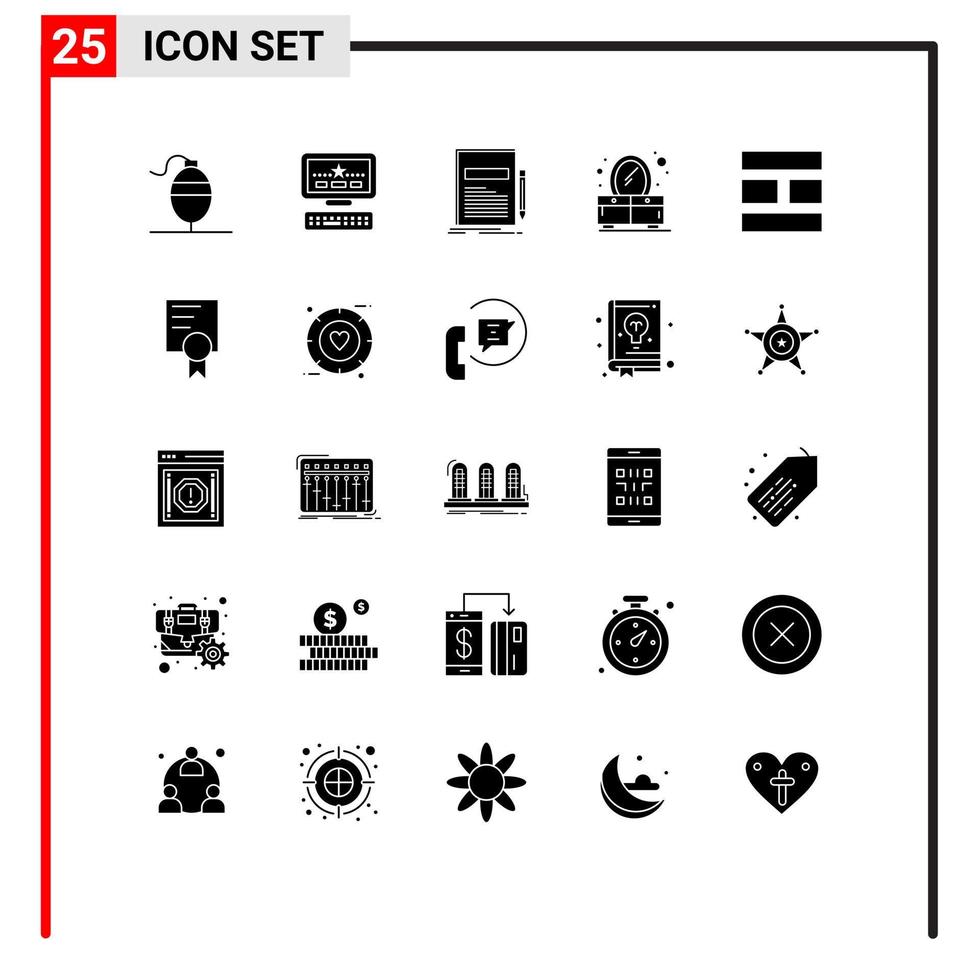 Modern Set of 25 Solid Glyphs Pictograph of layout editing file collage dresser Editable Vector Design Elements