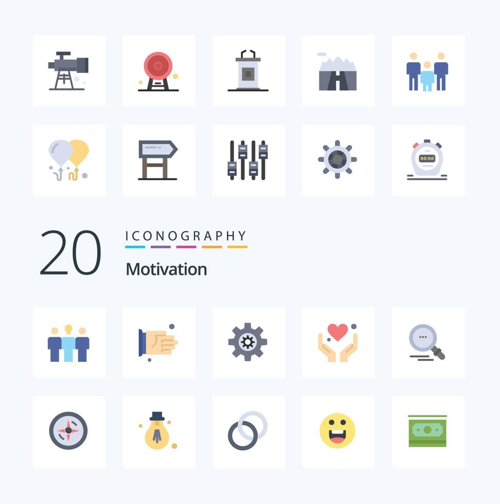 20 Motivation Flat Color icon Pack like motivation search gear motivation heart vector