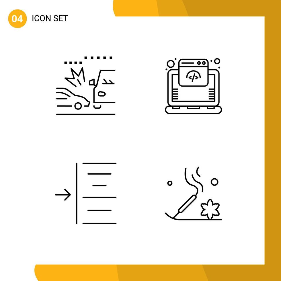 Set of 4 Modern UI Icons Symbols Signs for accident left crush internet aromatherapy Editable Vector Design Elements