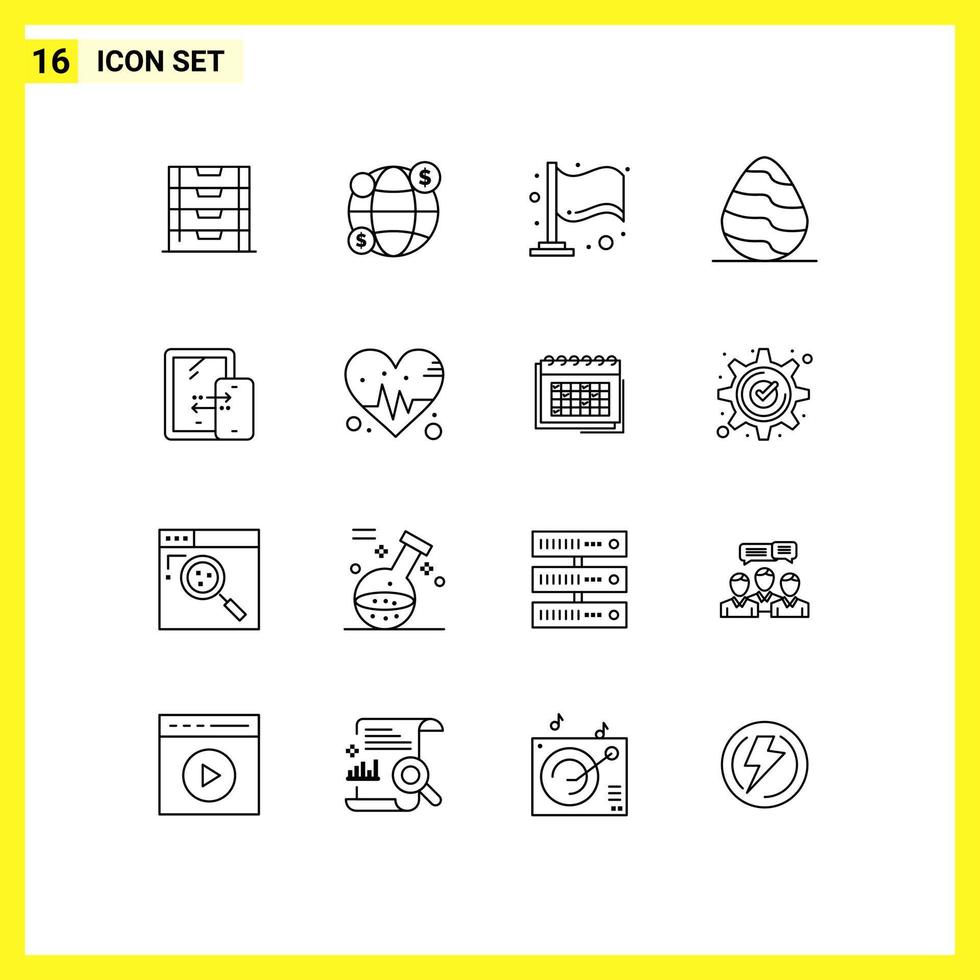 16 Universal Outline Signs Symbols of technology connection flag mobile nature Editable Vector Design Elements