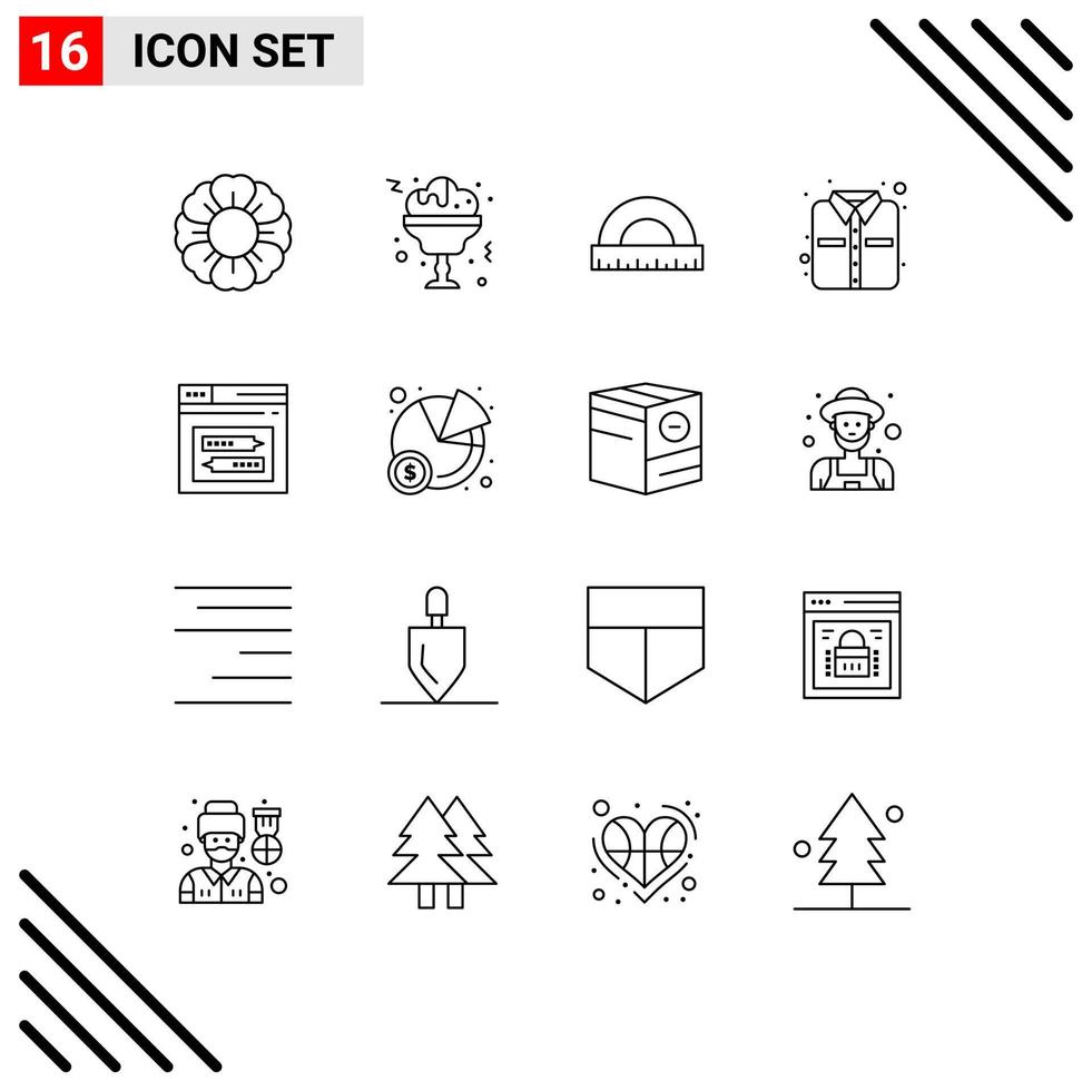 Pack of 16 Modern Outlines Signs and Symbols for Web Print Media such as website page measure internet shirt Editable Vector Design Elements