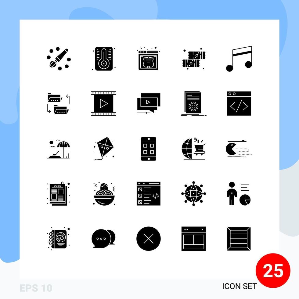 25 Solid Glyph concept for Websites Mobile and Apps music album security sweets dessert Editable Vector Design Elements