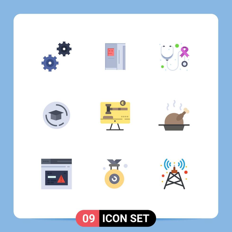 Universal Icon Symbols Group of 9 Modern Flat Colors of law copyright stethoscope copy right education Editable Vector Design Elements