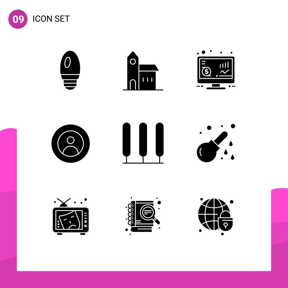 Set of 9 Commercial Solid Glyphs pack for cypress user investment people earth Editable Vector Design Elements