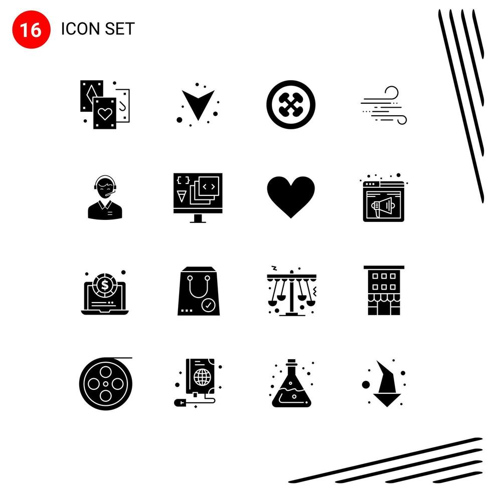 Universal Icon Symbols Group of 16 Modern Solid Glyphs of business spring fajita wind blow Editable Vector Design Elements