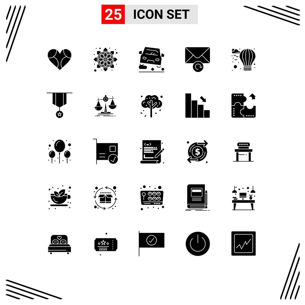 Universal Icon Symbols Group of 25 Modern Solid Glyphs of balloon retry rangoli message jam Editable Vector Design Elements