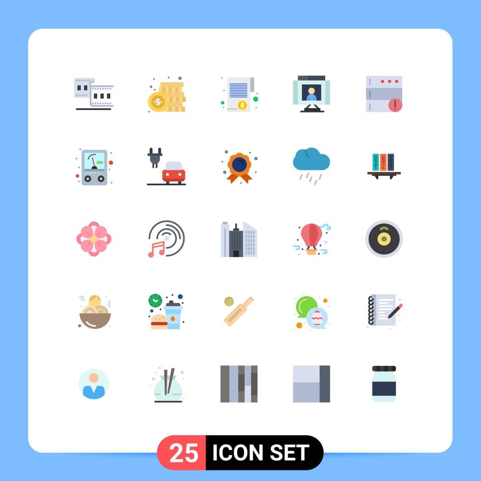 Pack of 25 Modern Flat Colors Signs and Symbols for Web Print Media such as video communications payment call tax Editable Vector Design Elements