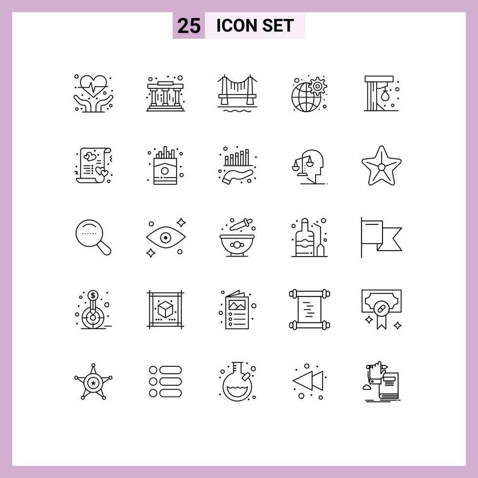 User Interface Pack of 25 Basic Lines of play fun city punching ball network Editable Vector Design Elements