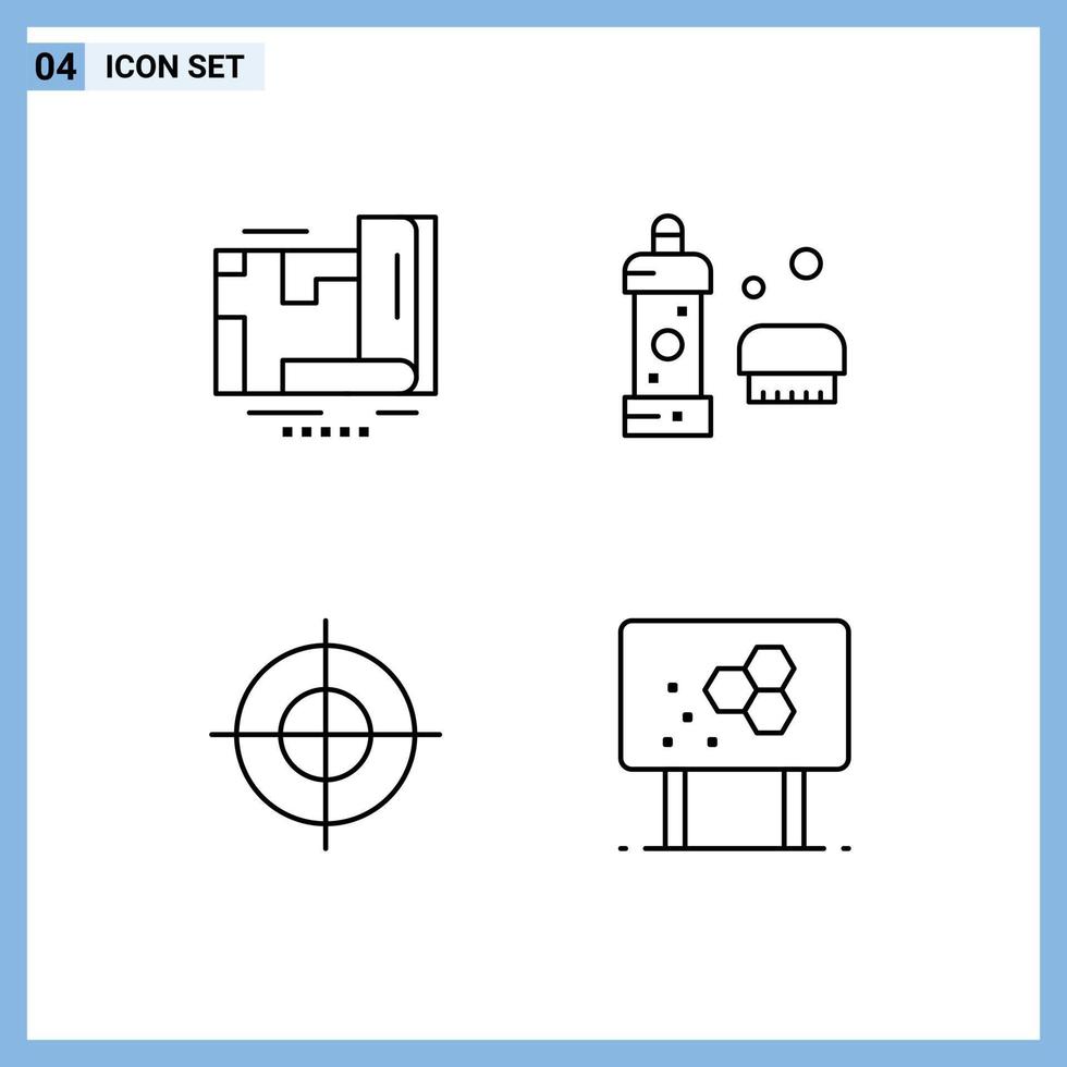Mobile Interface Line Set of 4 Pictograms of gps aim navigation cleaning point Editable Vector Design Elements