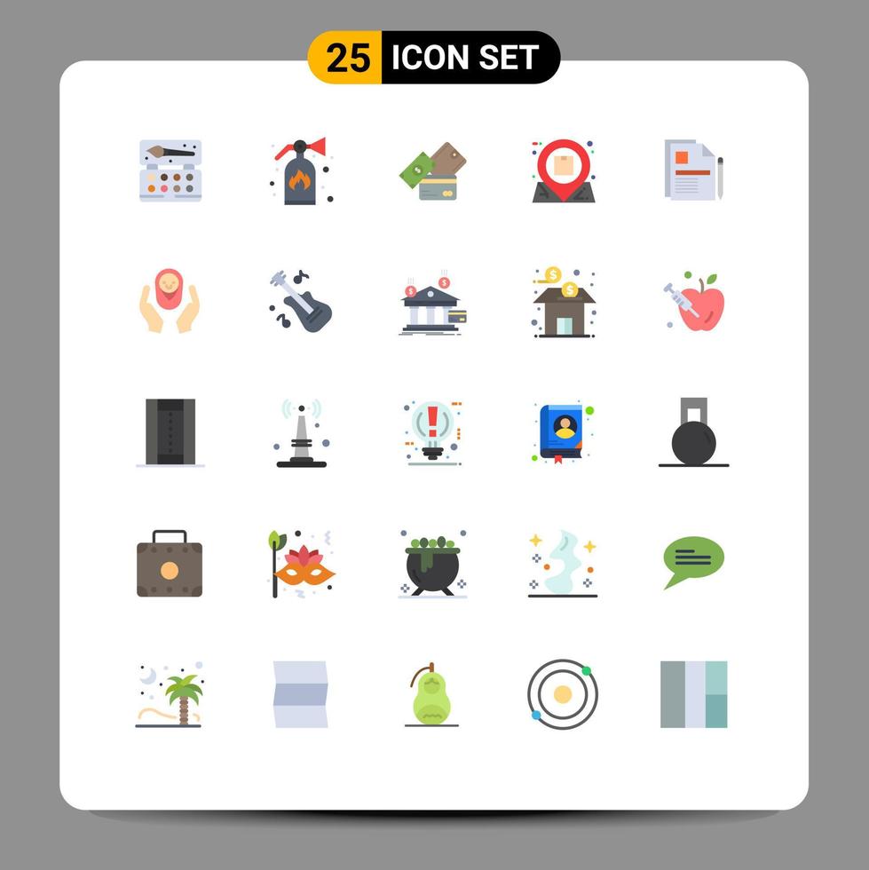 Flat Color Pack of 25 Universal Symbols of contract inbox money essential location Editable Vector Design Elements