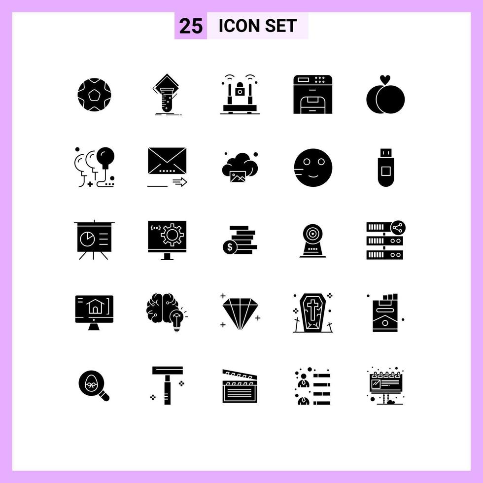 25 User Interface Solid Glyph Pack of modern Signs and Symbols of marriage machine testing device protection Editable Vector Design Elements