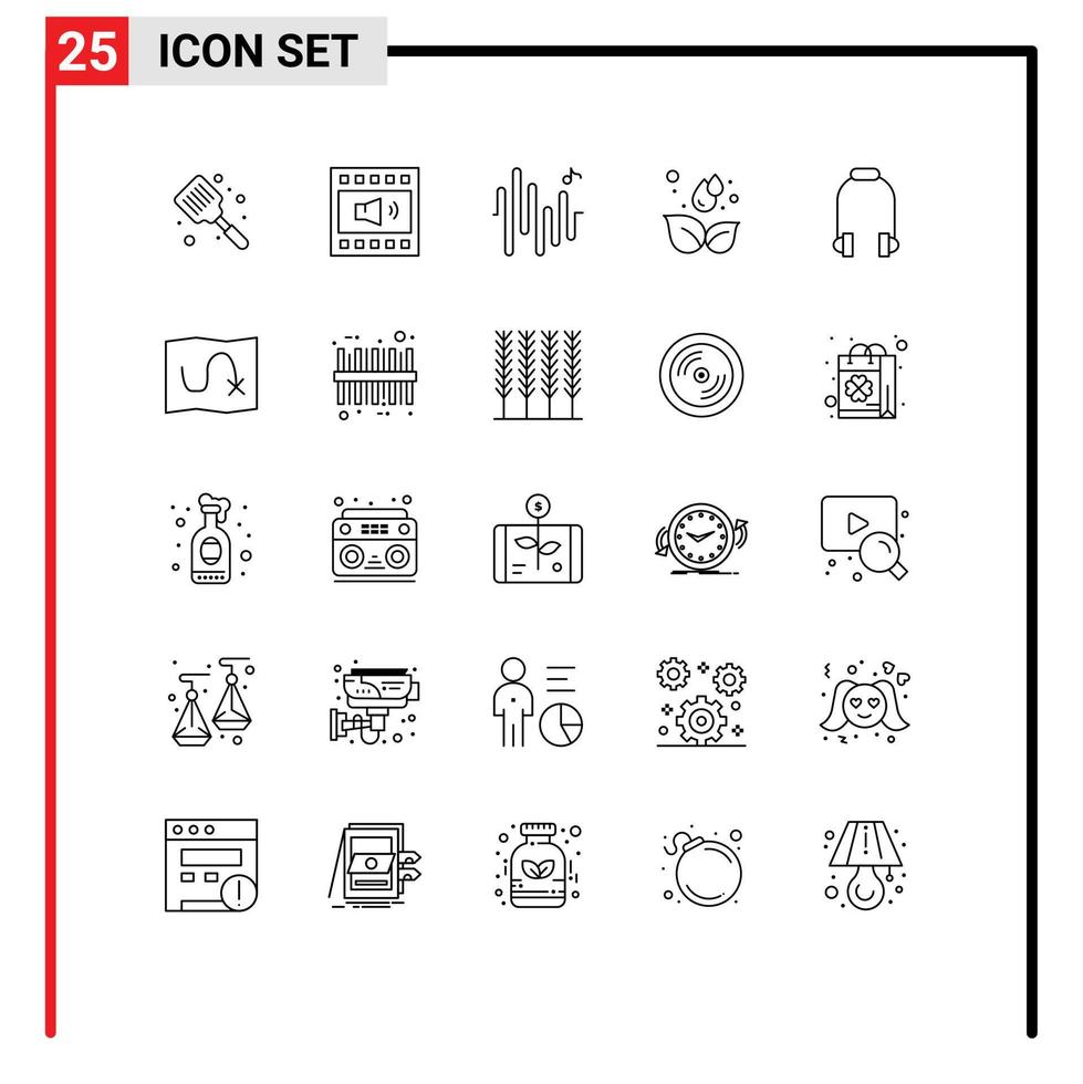 25 User Interface Line Pack of modern Signs and Symbols of headphone droop speaker green wave Editable Vector Design Elements