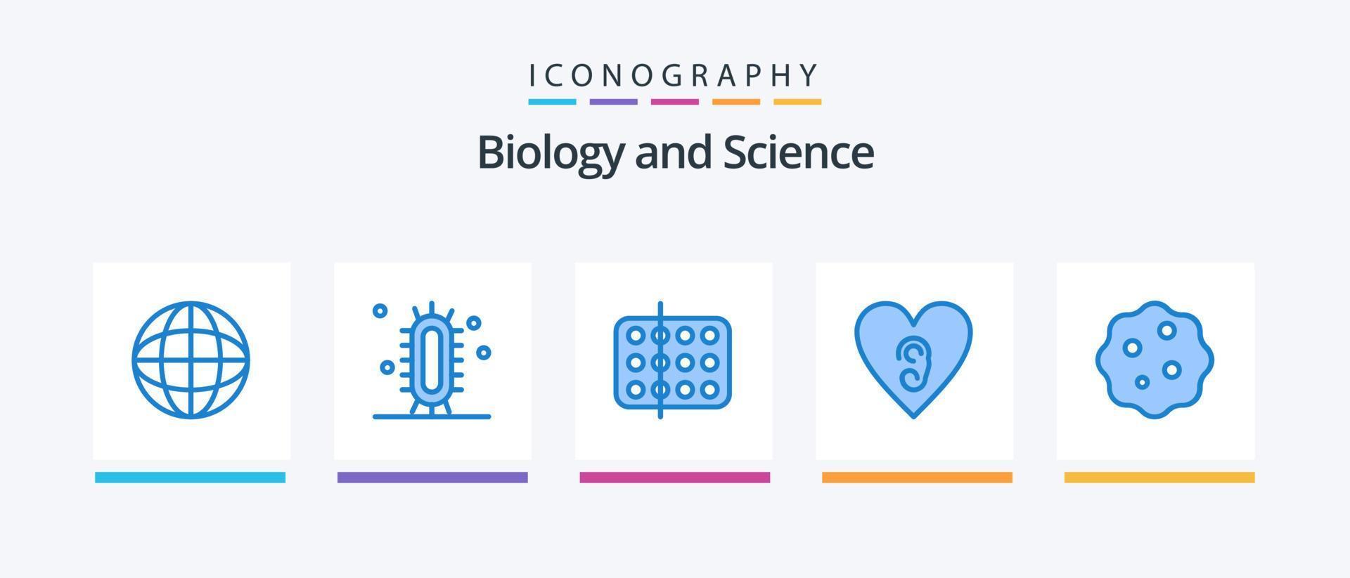 biología azul 5 5 icono paquete incluso amor. oreja. ciencia. muestra. médico. creativo íconos diseño vector