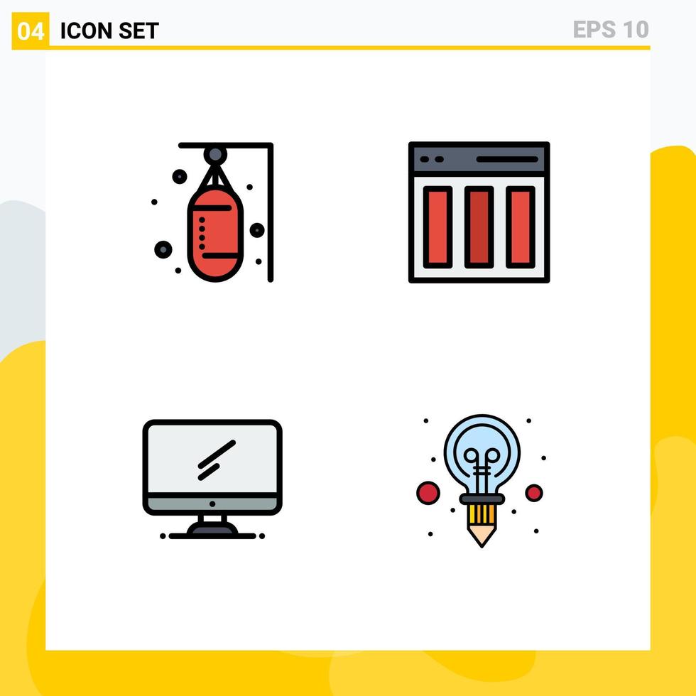 Modern Set of 4 Filledline Flat Colors Pictograph of bag user sand communication monitor Editable Vector Design Elements