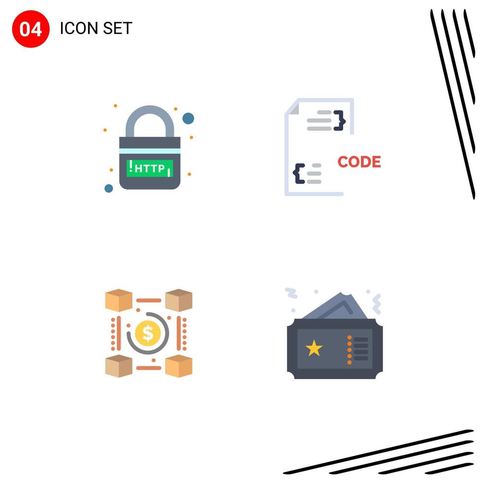 Set of 4 Modern UI Icons Symbols Signs for domain document link coding currency Editable Vector Design Elements