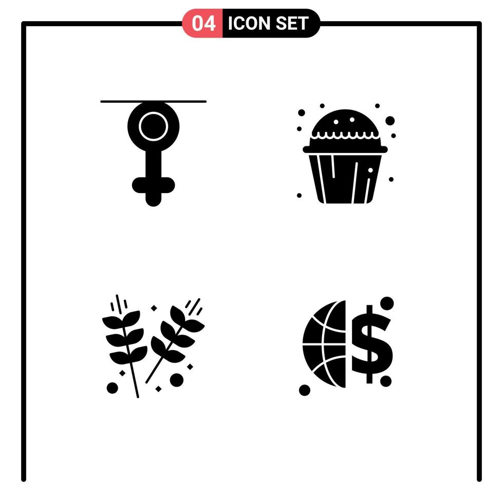 Pictogram Set of 4 Simple Solid Glyphs of gender farming human cup cake grains Editable Vector Design Elements