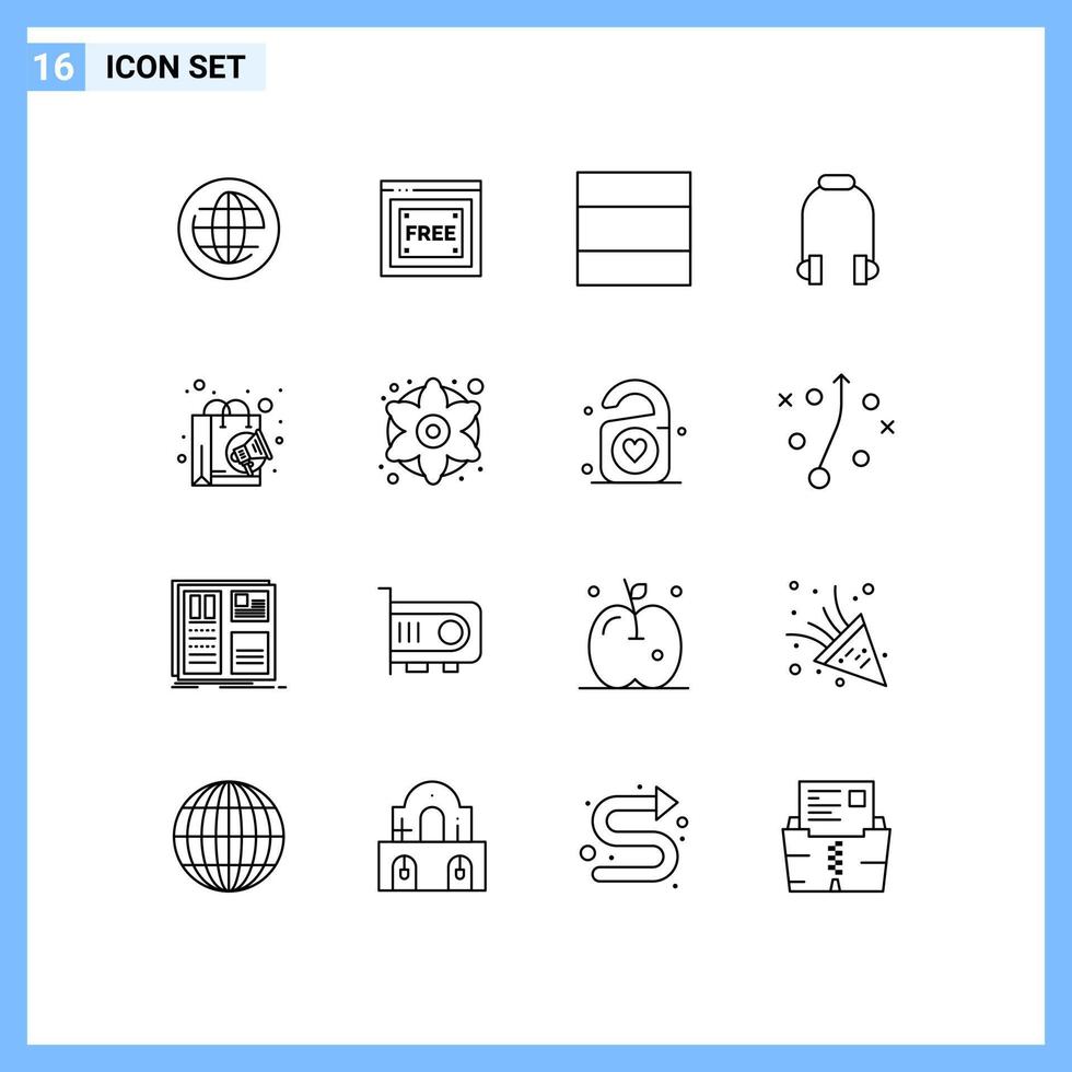 Universal Icon Symbols Group of 16 Modern Outlines of shopping digital grid bag phone Editable Vector Design Elements