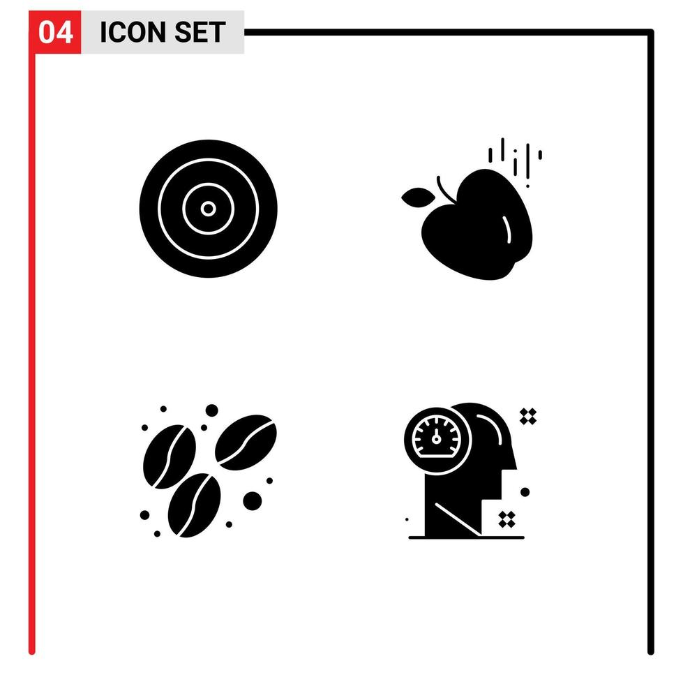 Mobile Interface Solid Glyph Set of 4 Pictograms of eye food target science mind Editable Vector Design Elements