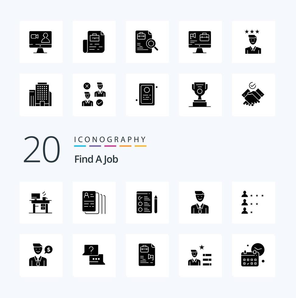 20 Find A Job Solid Glyph icon Pack like job selection cv man executive vector