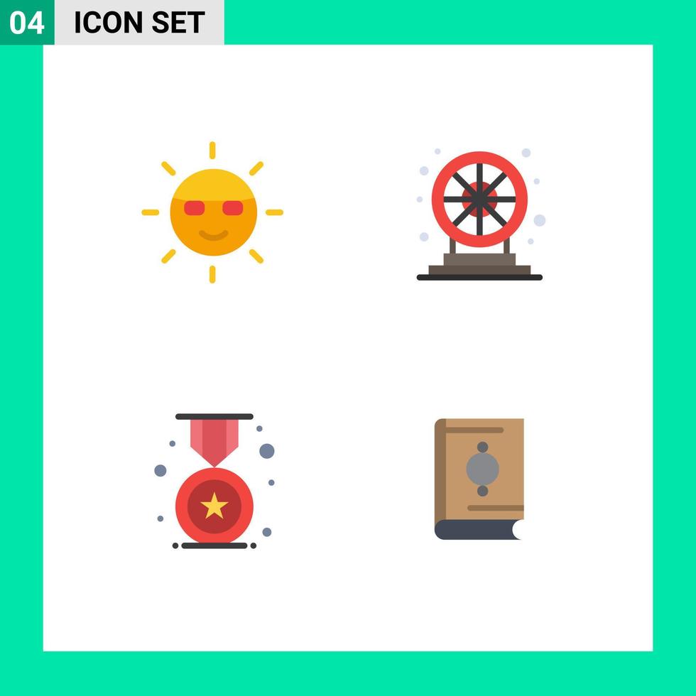 plano icono paquete de 4 4 universal símbolos de ecología premio naturaleza divertido educación editable vector diseño elementos