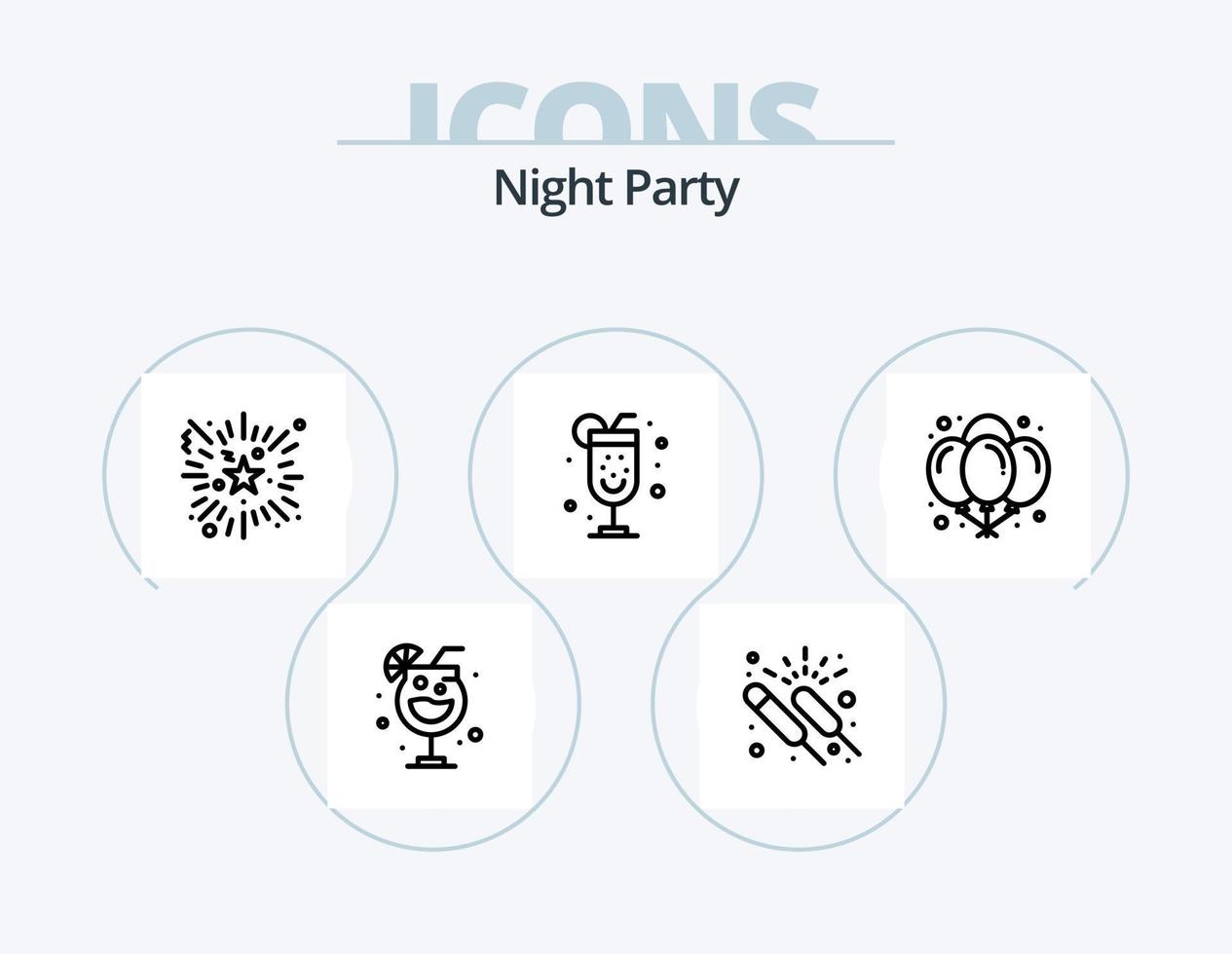 Night Party Line Icon Pack 5 Icon Design. light stick. night. party. drum . party vector