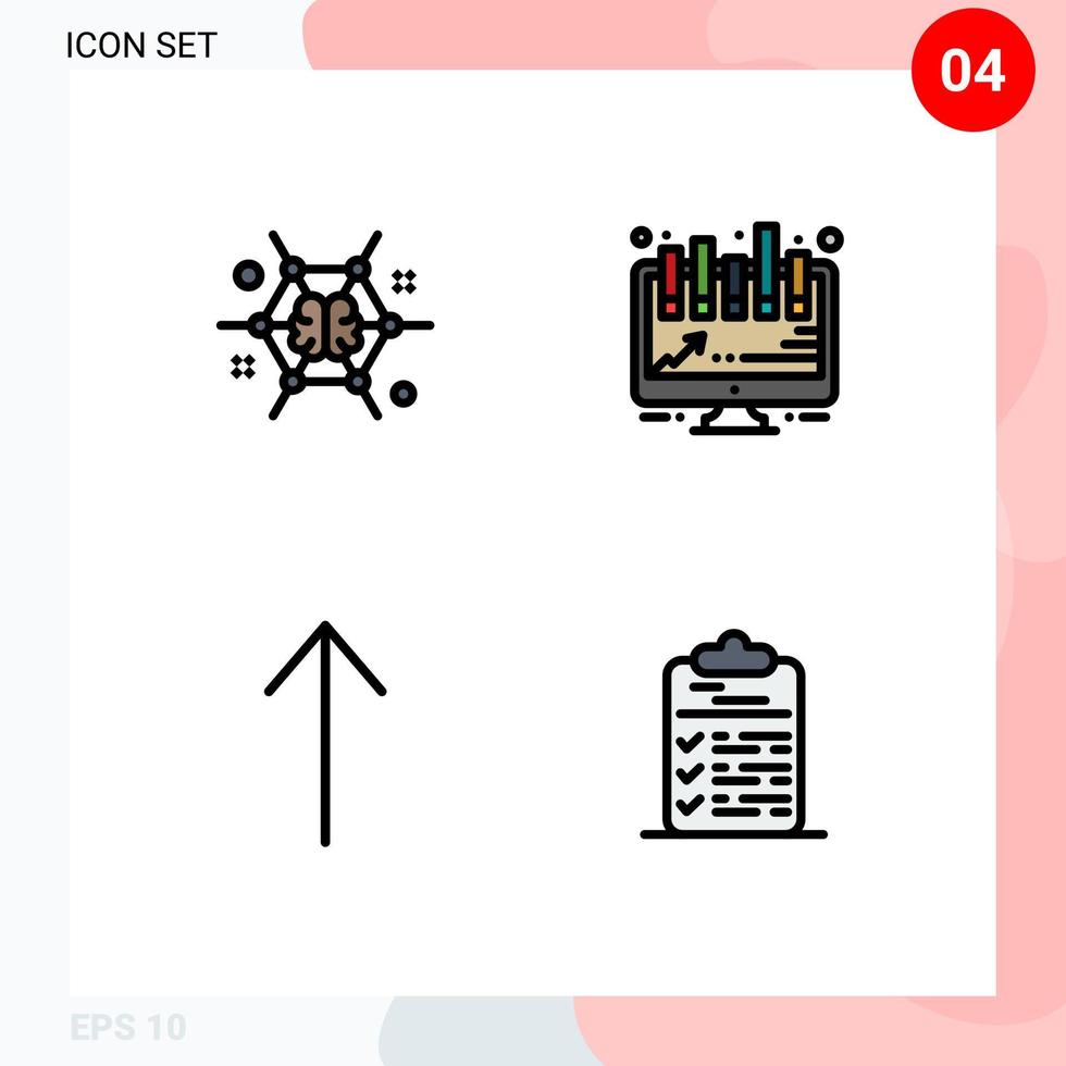 Pictogram Set of 4 Simple Filledline Flat Colors of mind up brainstorming board clipboard Editable Vector Design Elements
