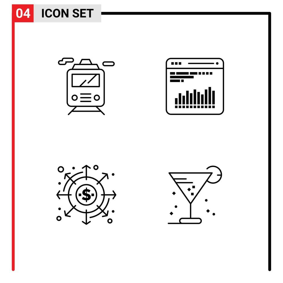 Line Pack of 4 Universal Symbols of train finance chart diagnostic payments Editable Vector Design Elements
