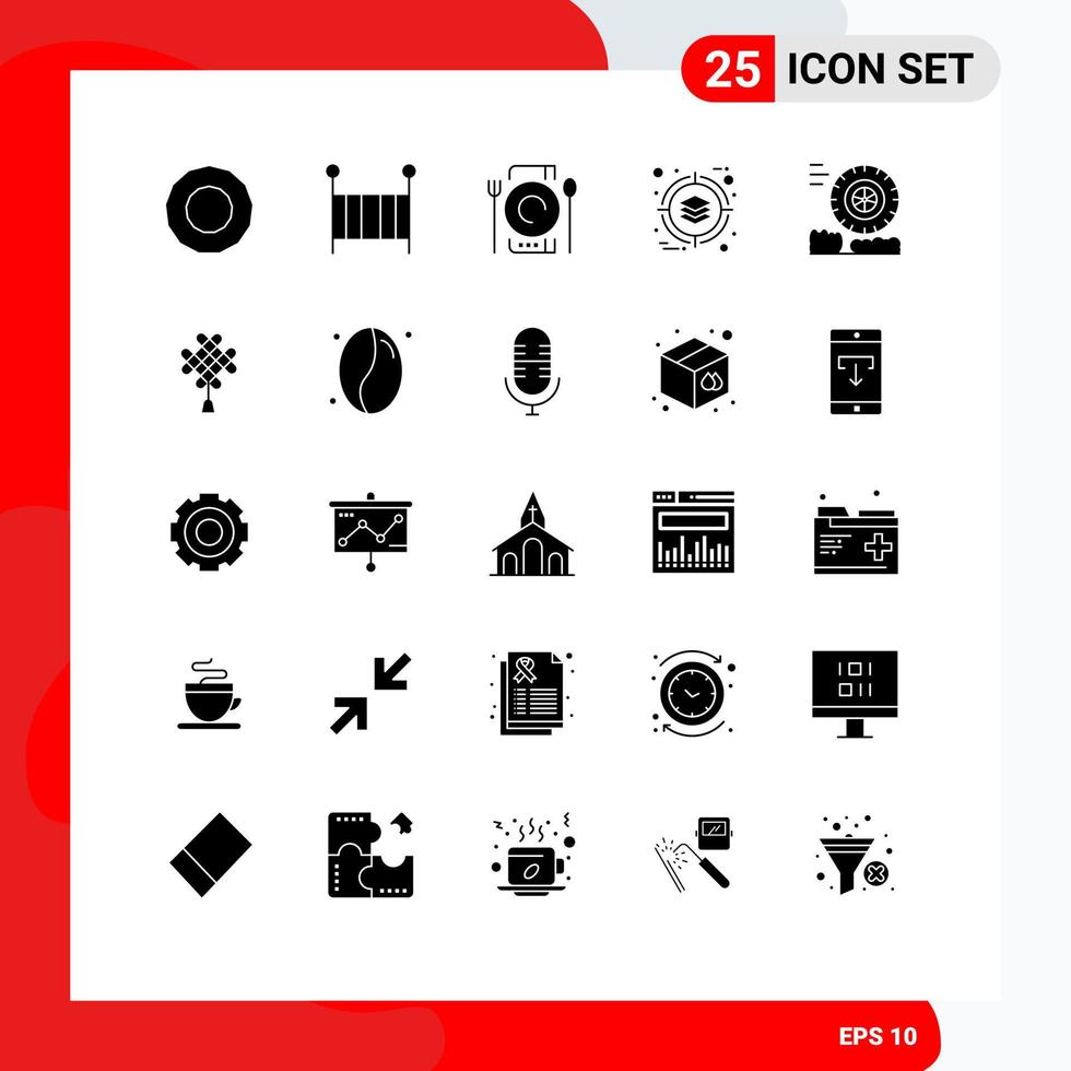 Set of 25 Commercial Solid Glyphs pack for chineseknot motion dinner friction management Editable Vector Design Elements