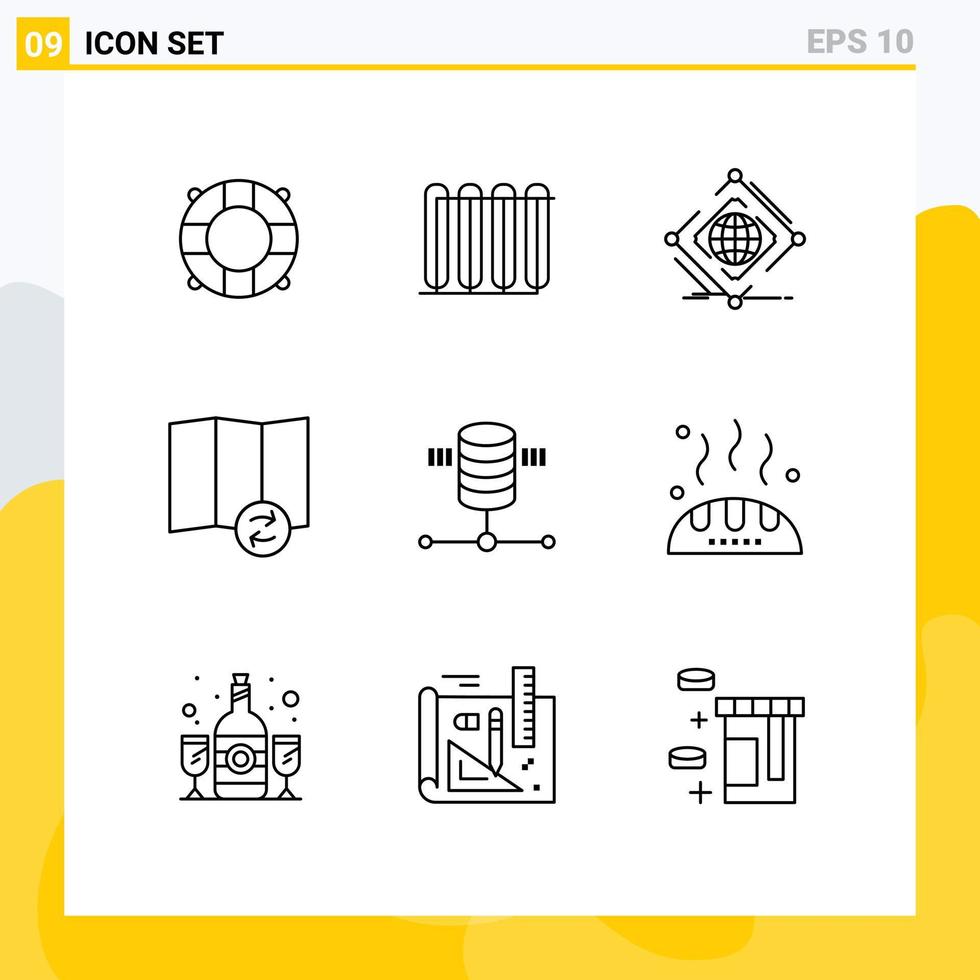 Modern Set of 9 Outlines and symbols such as hosting synchronize complex sync web Editable Vector Design Elements