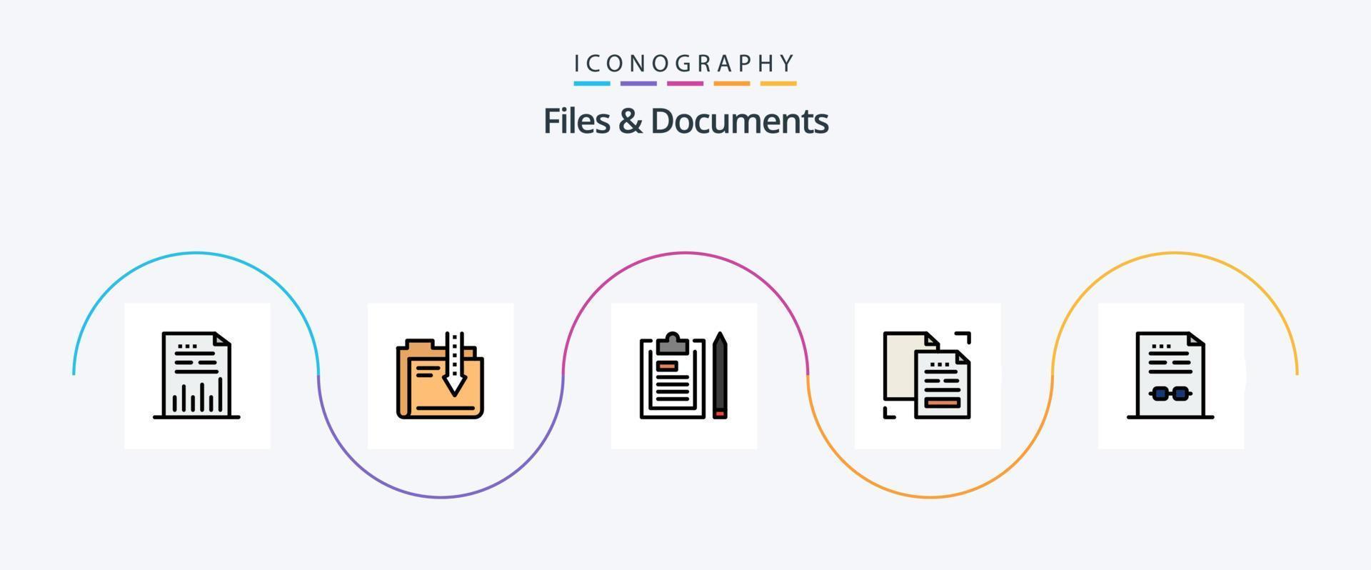 Files And Documents Line Filled Flat 5 Icon Pack Including data. content. download. plan. file vector