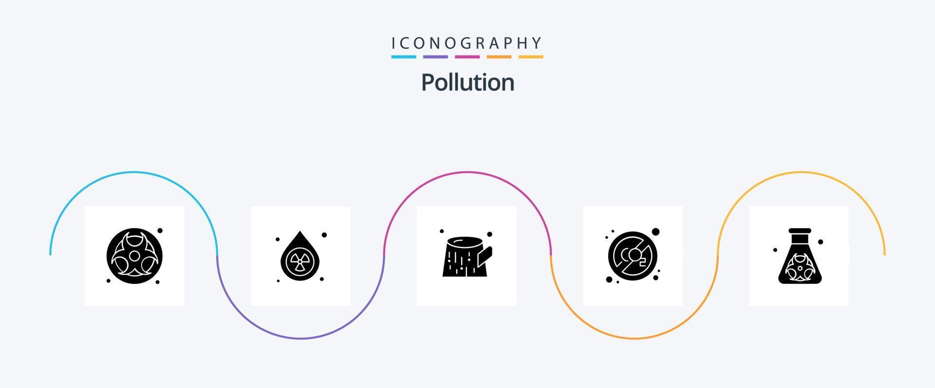 Pollution Glyph 5 Icon Pack Including waste. hazard. pollution. flask. pollution vector
