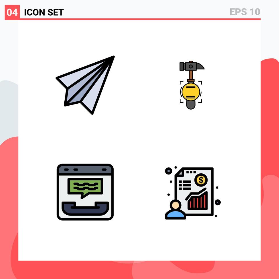 Group of 4 Modern Filledline Flat Colors Set for communication call receive crash communication Editable Vector Design Elements