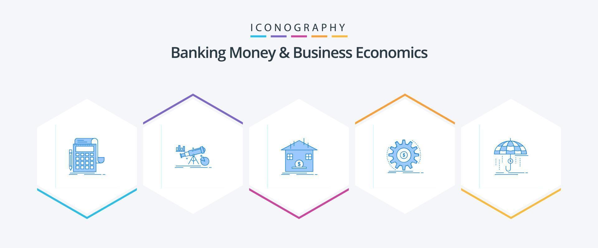 bancario dinero y negocio ciencias económicas 25 azul icono paquete incluso ingreso. finanzas. mercado. banco. ahorros vector