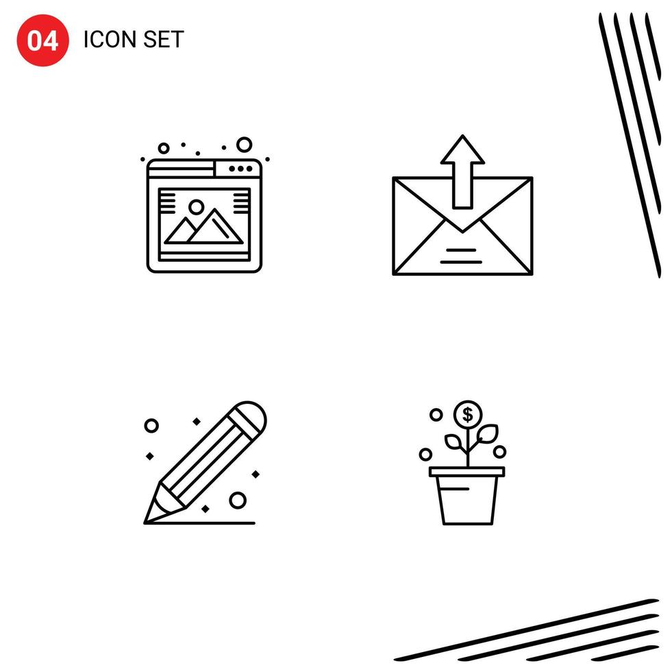 Mobile Interface Line Set of 4 Pictograms of gallery education browser email school Editable Vector Design Elements