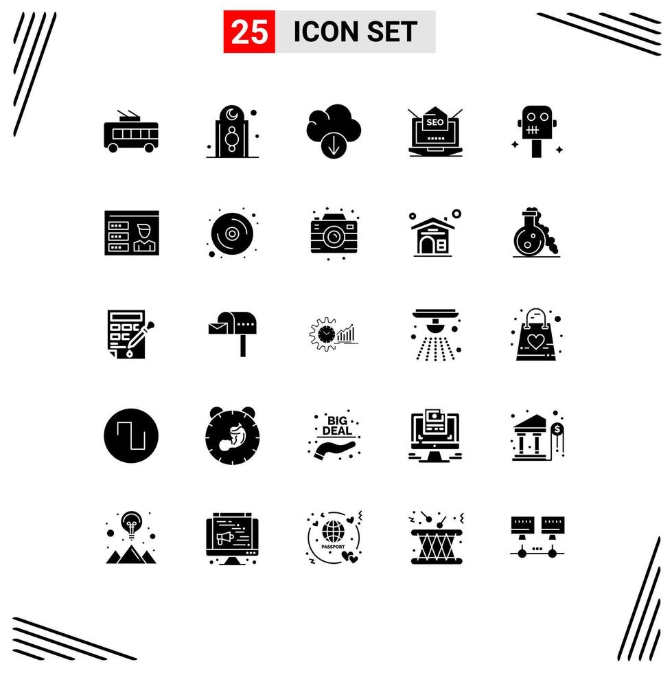 Universal Icon Symbols Group of 25 Modern Solid Glyphs of space mail mosque setting seo Editable Vector Design Elements