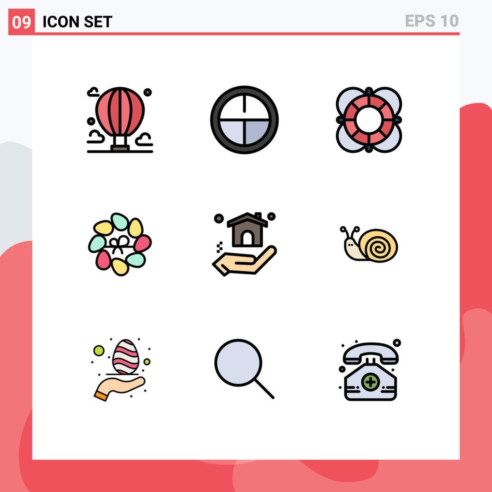 Pictogram Set of 9 Simple Filledline Flat Colors of building flower essentials easter support Editable Vector Design Elements