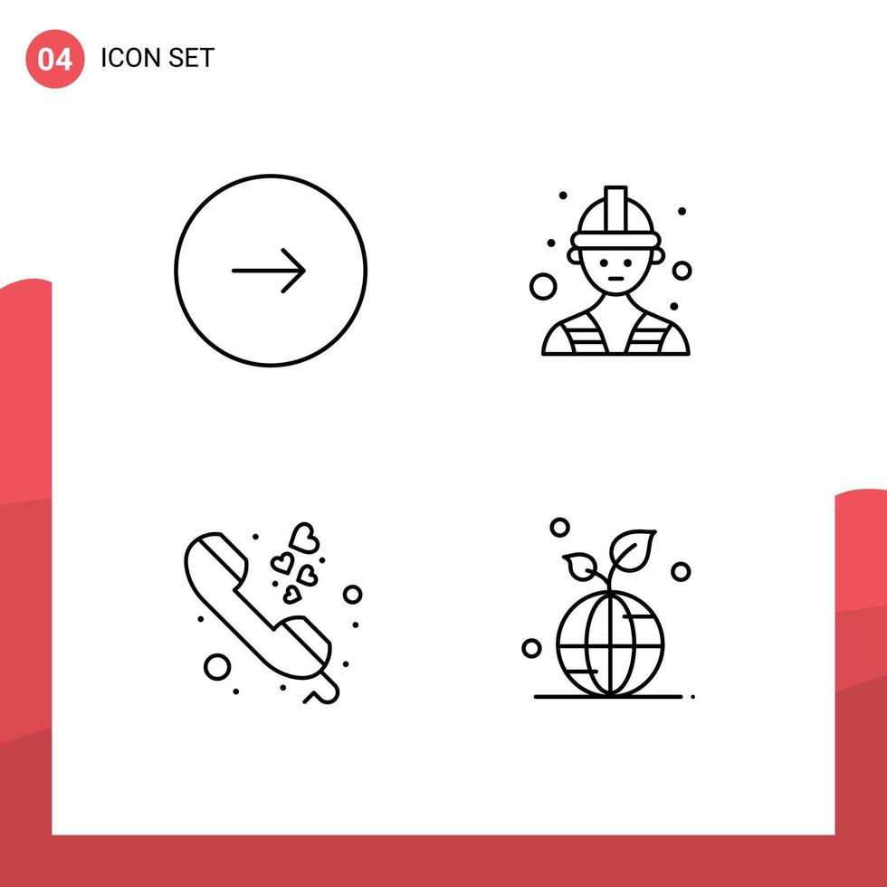 Group of 4 Filledline Flat Colors Signs and Symbols for control communication music labour phone call Editable Vector Design Elements